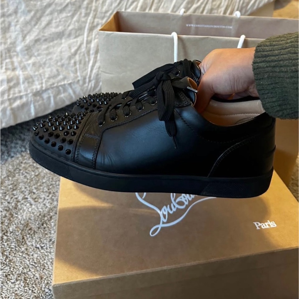 Christian Louboutin Louis Junior Spikes Leather Low-Top Sneakers 43.5 - Picture 2 of 6